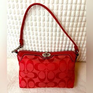 COACH Signature Wristlet Red Jacquard w/ Turnlock